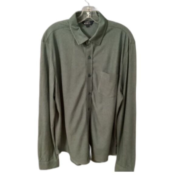 BEN SHERMAN SIZE LARGE GREEN KNIT LONG SLEEVE BUTTON UP SHIRT WITH CHEST POCKET - Picture 1 of 8